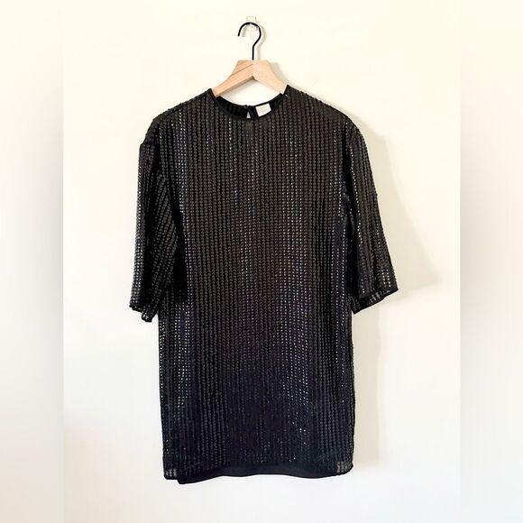H&M Sheer Sequins Short Sleeve Sheath Dress in Black - Size 2 - Picture 2 of 6